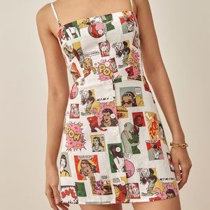 NWT REFORMATION HUCKLEBERRY LINEN DRESS IN COMIC BOOK